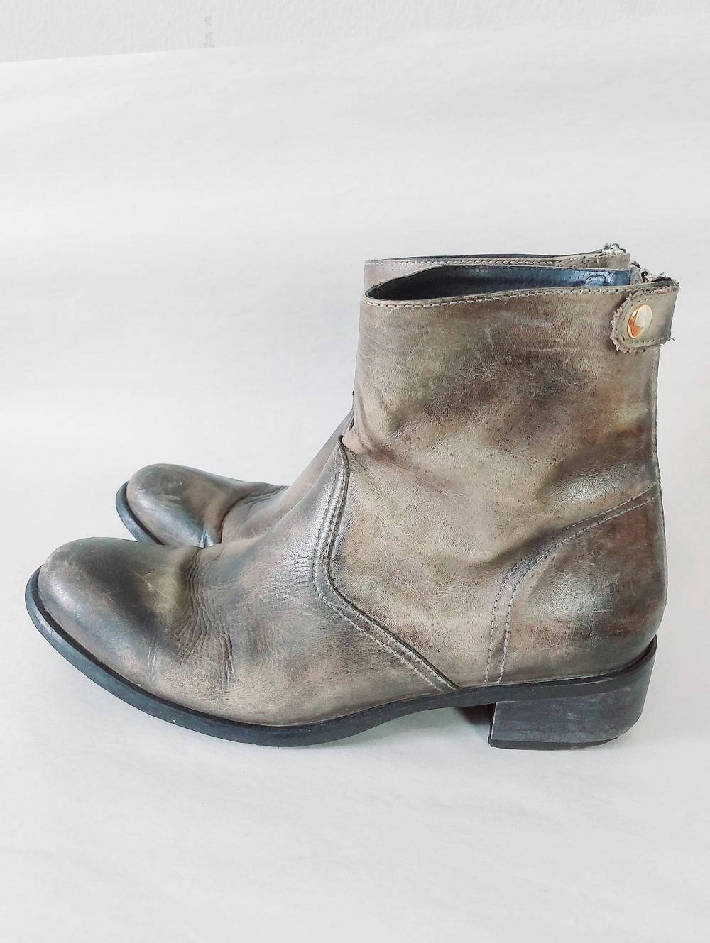 Stelle Monelle Women Distressed Back Zip Up Snap Tab Ankle Boots Size 40 EU